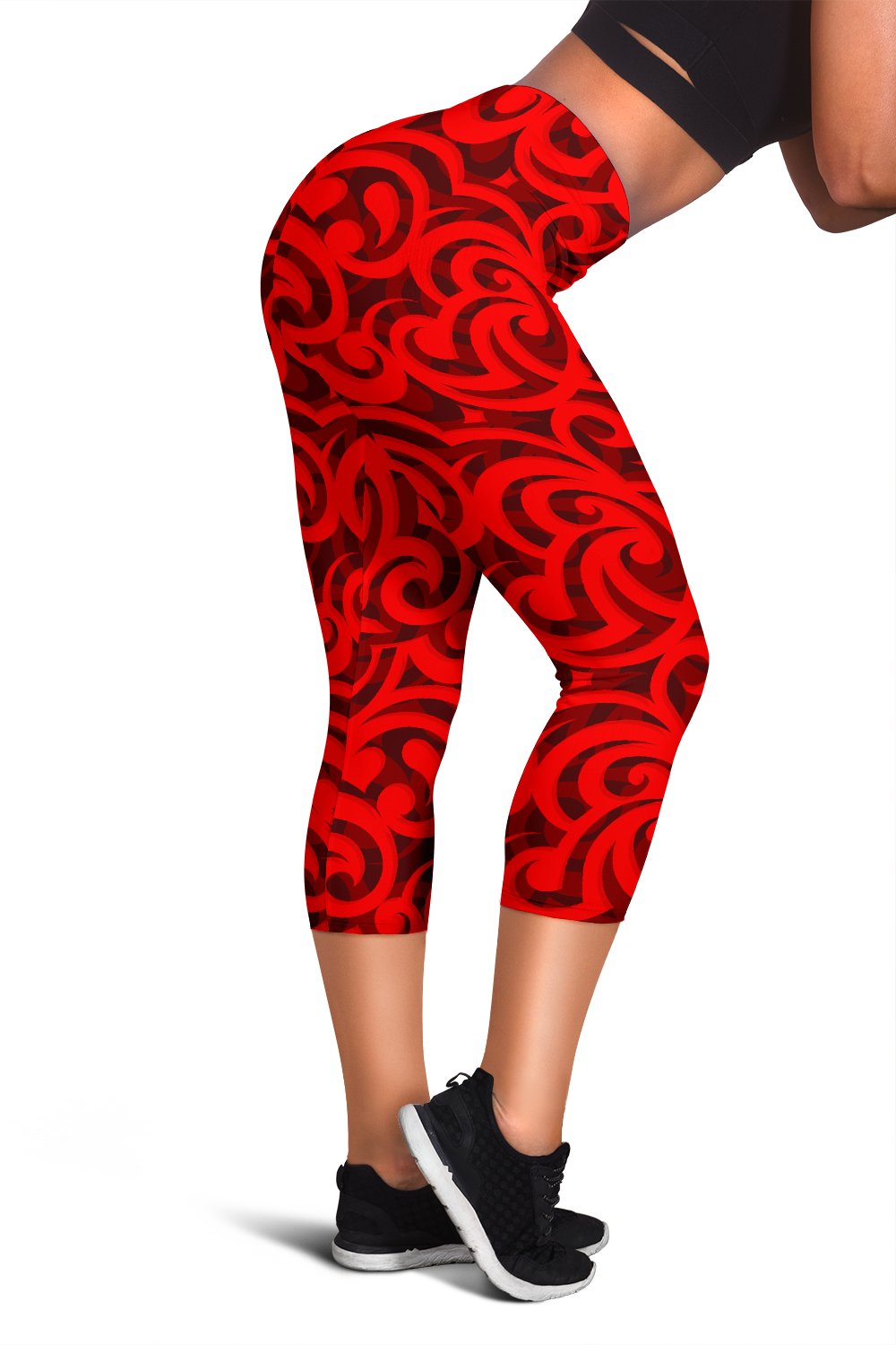 Maori Red Themed Design Print Women Capris