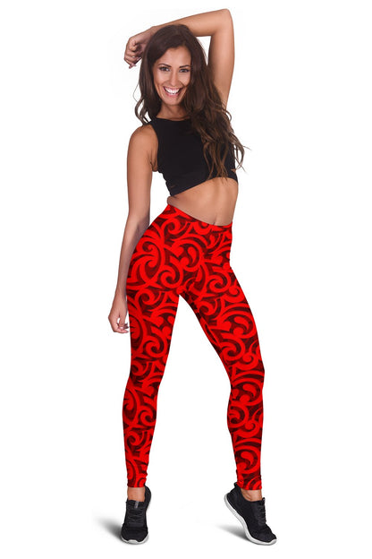 Maori Red Themed Design Print Women Leggings
