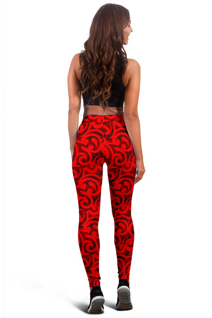 Maori Red Themed Design Print Women Leggings