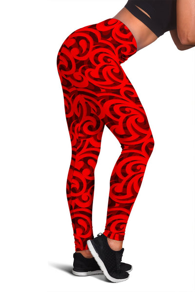 Maori Red Themed Design Print Women Leggings