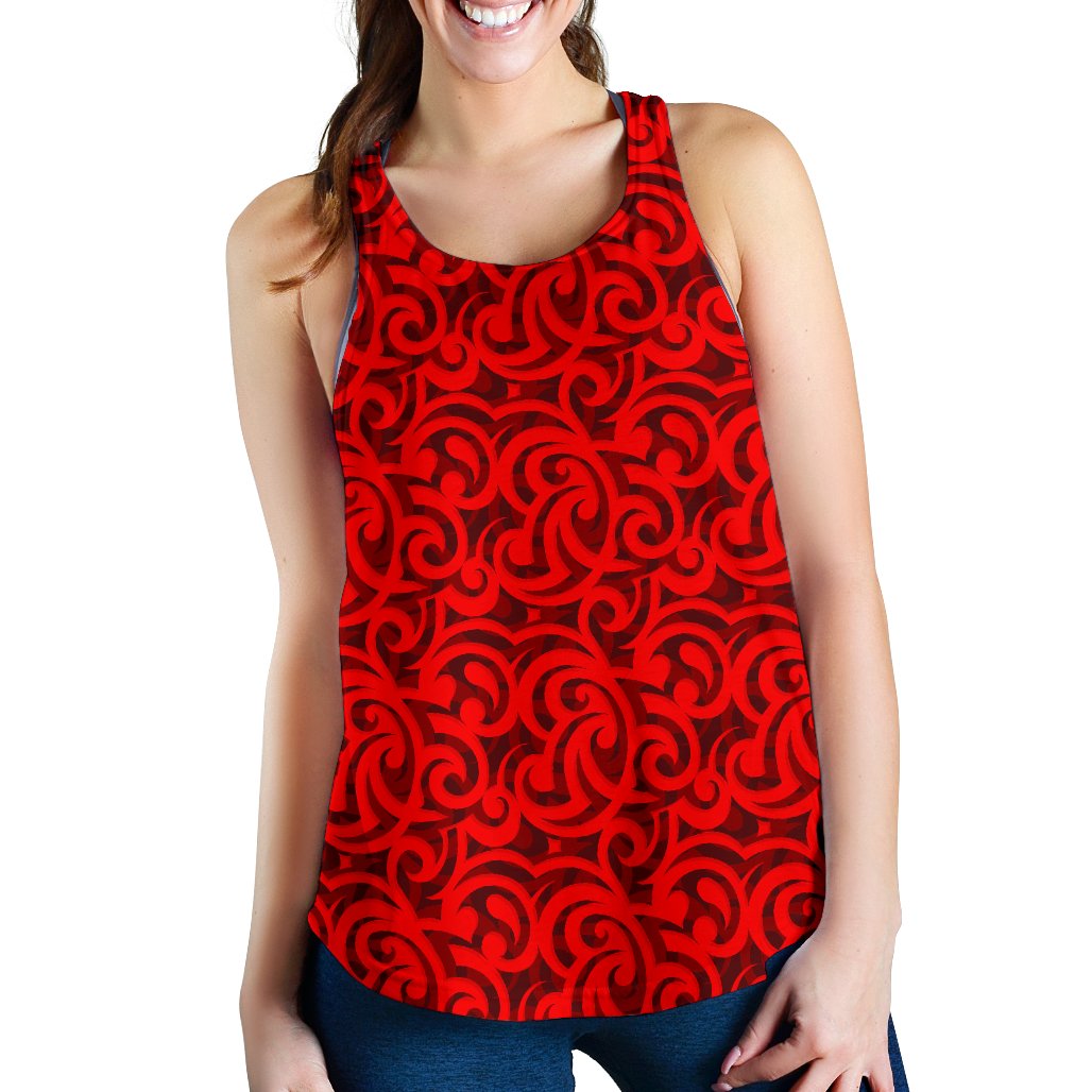 Maori Red Themed Design Print Women Racerback Tank Top