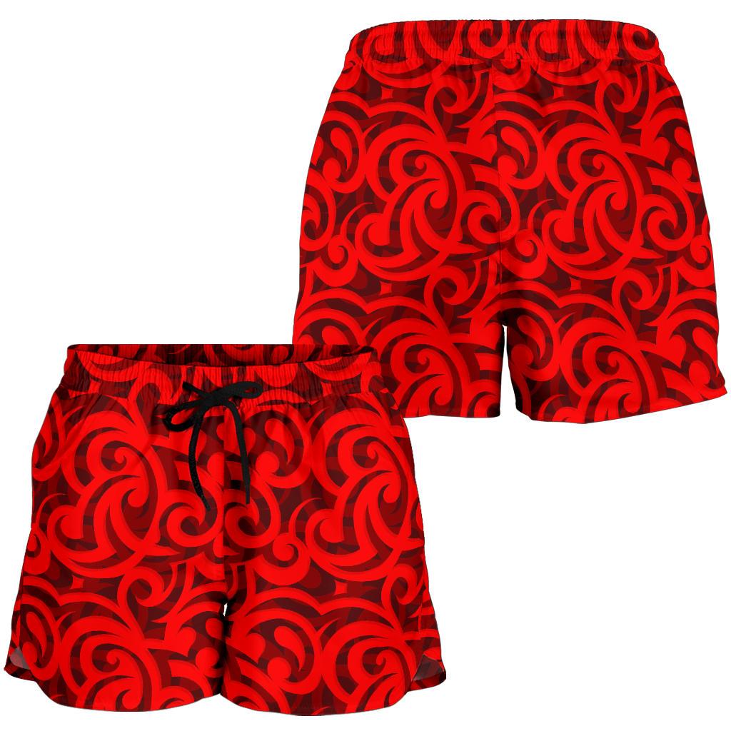 Maori Red Themed Design Print Women Shorts-JTAMIGO.COM