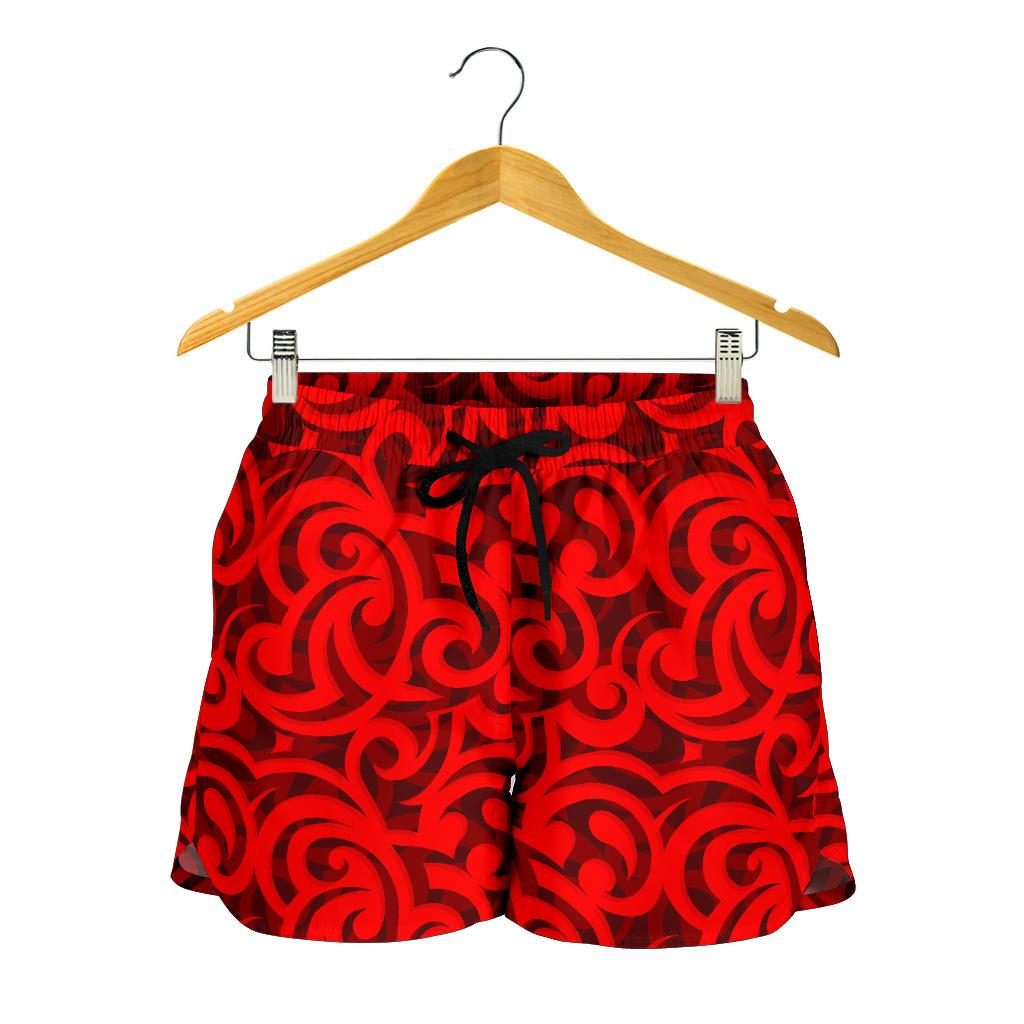 Maori Red Themed Design Print Women Shorts-JTAMIGO.COM
