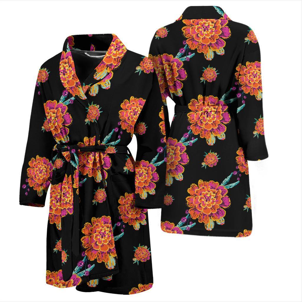 Marigold Pattern Print Design 01 Men Bathrobe-JORJUNE.COM