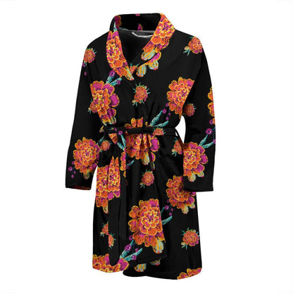 Marigold Pattern Print Design 01 Men Bathrobe-JORJUNE.COM