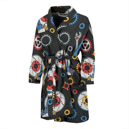 Mechanic Pattern Print Design 01 Men Bathrobe-JORJUNE.COM