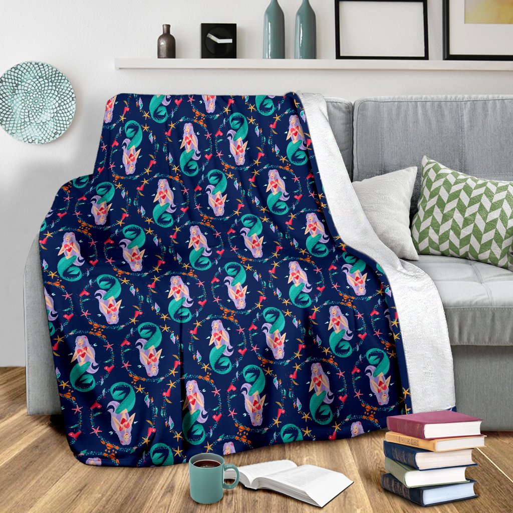 Mermaid Girl Cute Design Print Fleece Blanket