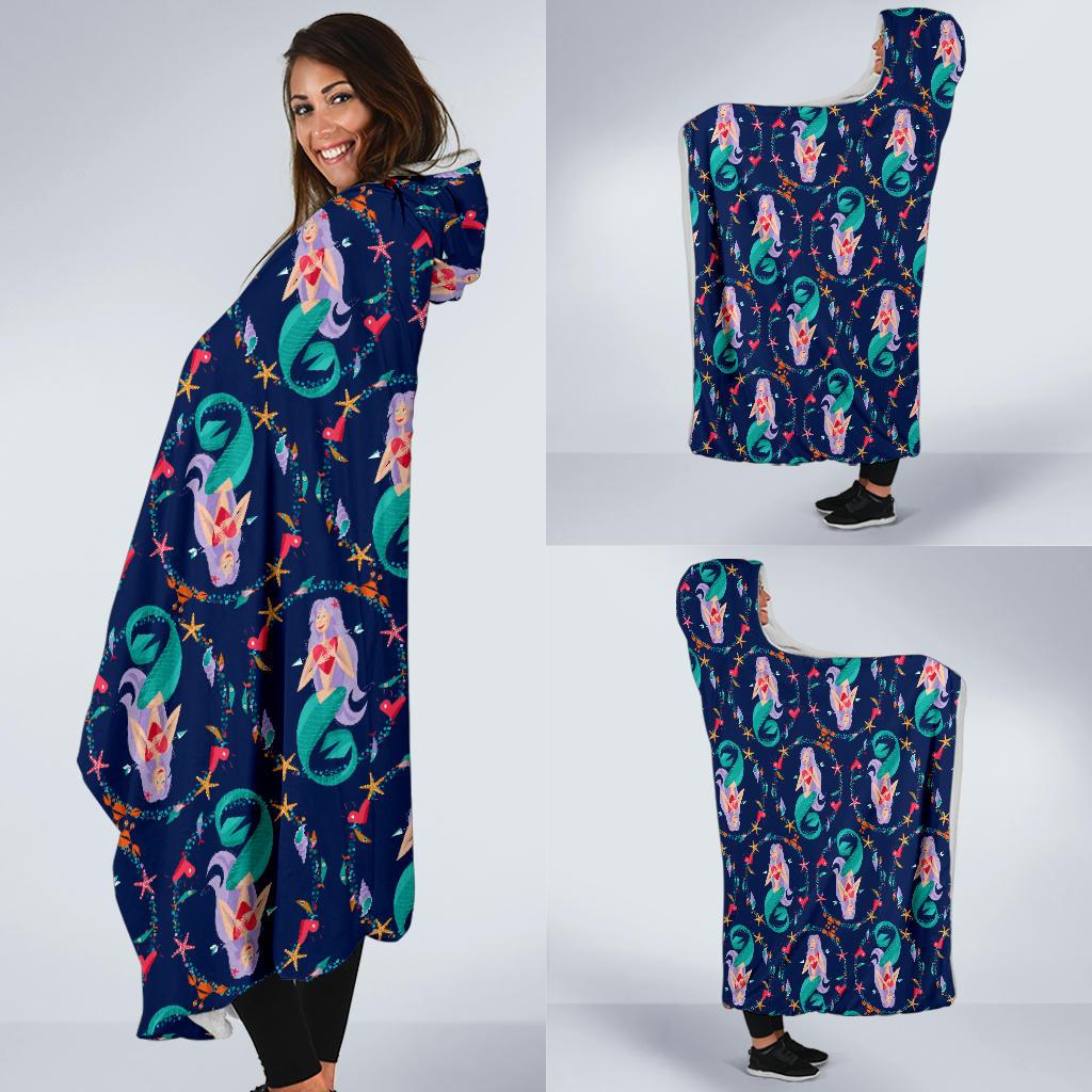 Mermaid Girl Cute Design Print Hooded Blanket-JTAMIGO.COM