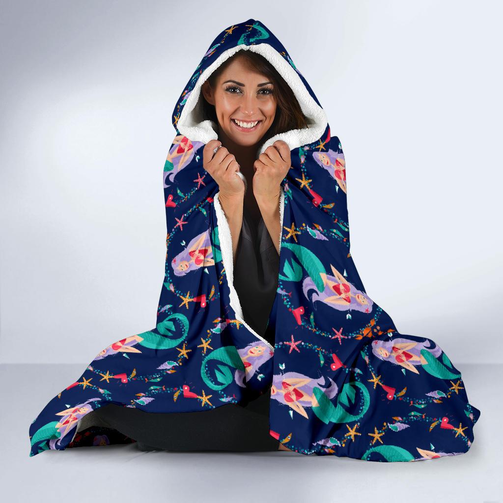 Mermaid Girl Cute Design Print Hooded Blanket-JTAMIGO.COM