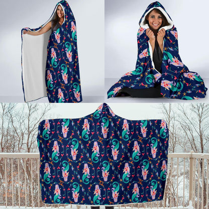 Mermaid Girl Cute Design Print Hooded Blanket-JTAMIGO.COM