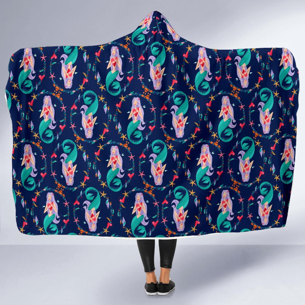 Mermaid Girl Cute Design Print Hooded Blanket-JTAMIGO.COM