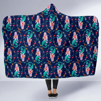 Mermaid Girl Cute Design Print Hooded Blanket-JTAMIGO.COM