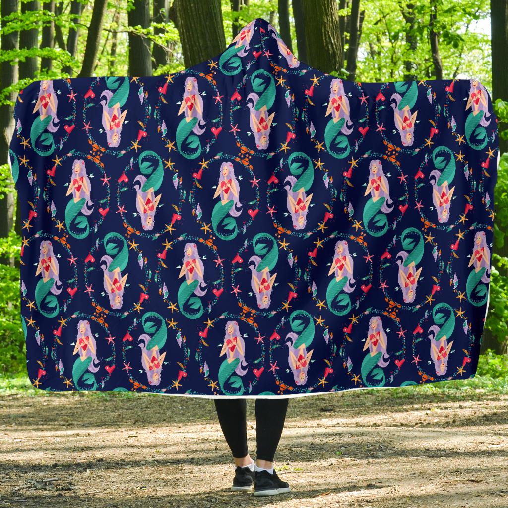 Mermaid Girl Cute Design Print Hooded Blanket-JTAMIGO.COM