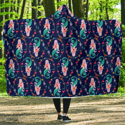 Mermaid Girl Cute Design Print Hooded Blanket-JTAMIGO.COM