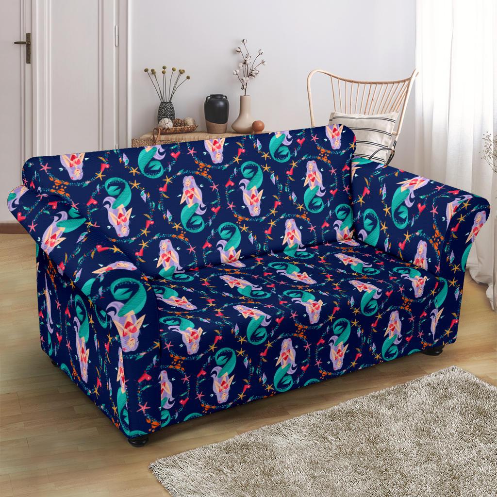 Mermaid Girl Cute Design Print Loveseat Slipcover-JTAMIGO.COM