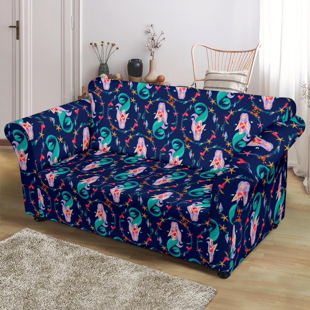 Mermaid Girl Cute Design Print Loveseat Slipcover-JTAMIGO.COM