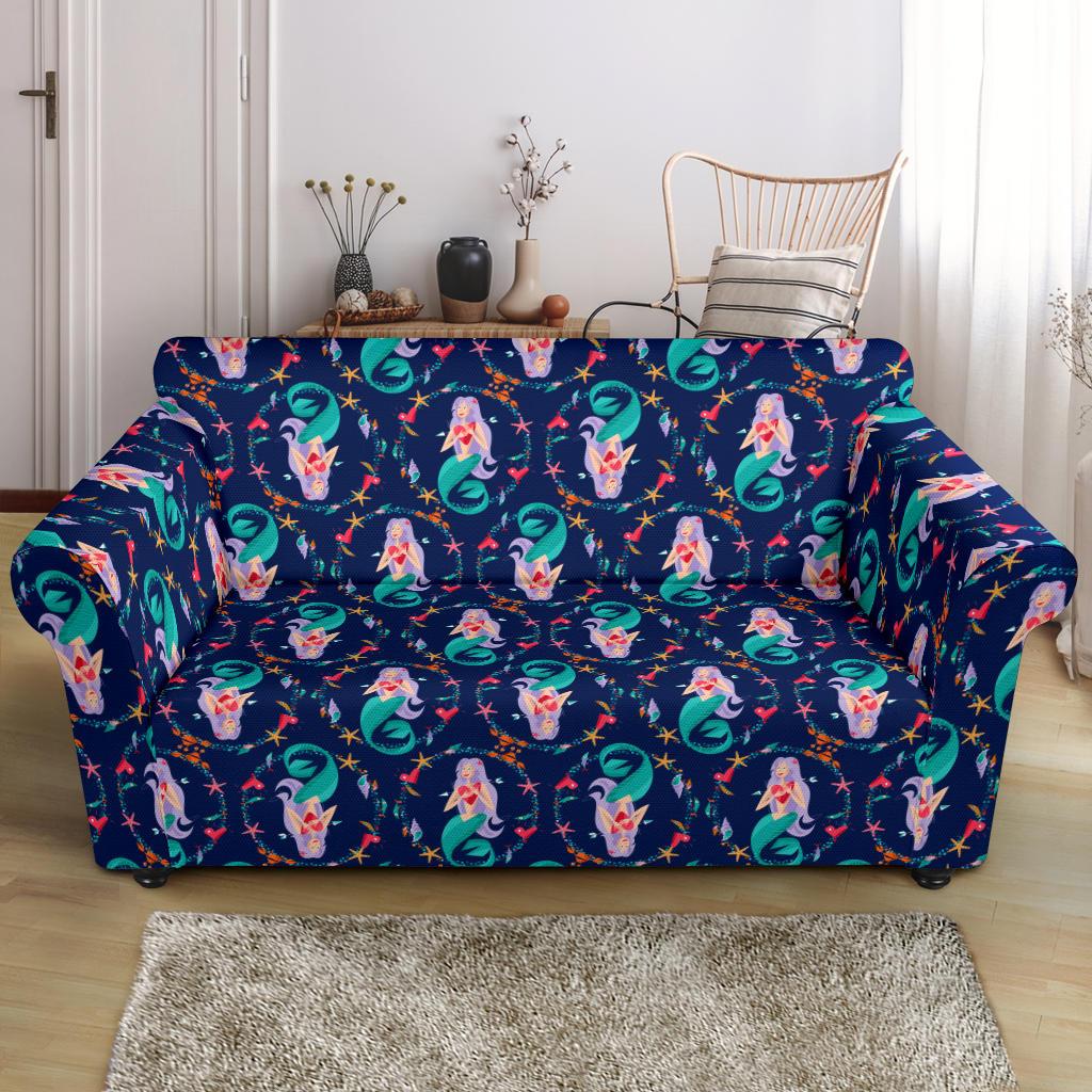Mermaid Girl Cute Design Print Loveseat Slipcover-JTAMIGO.COM