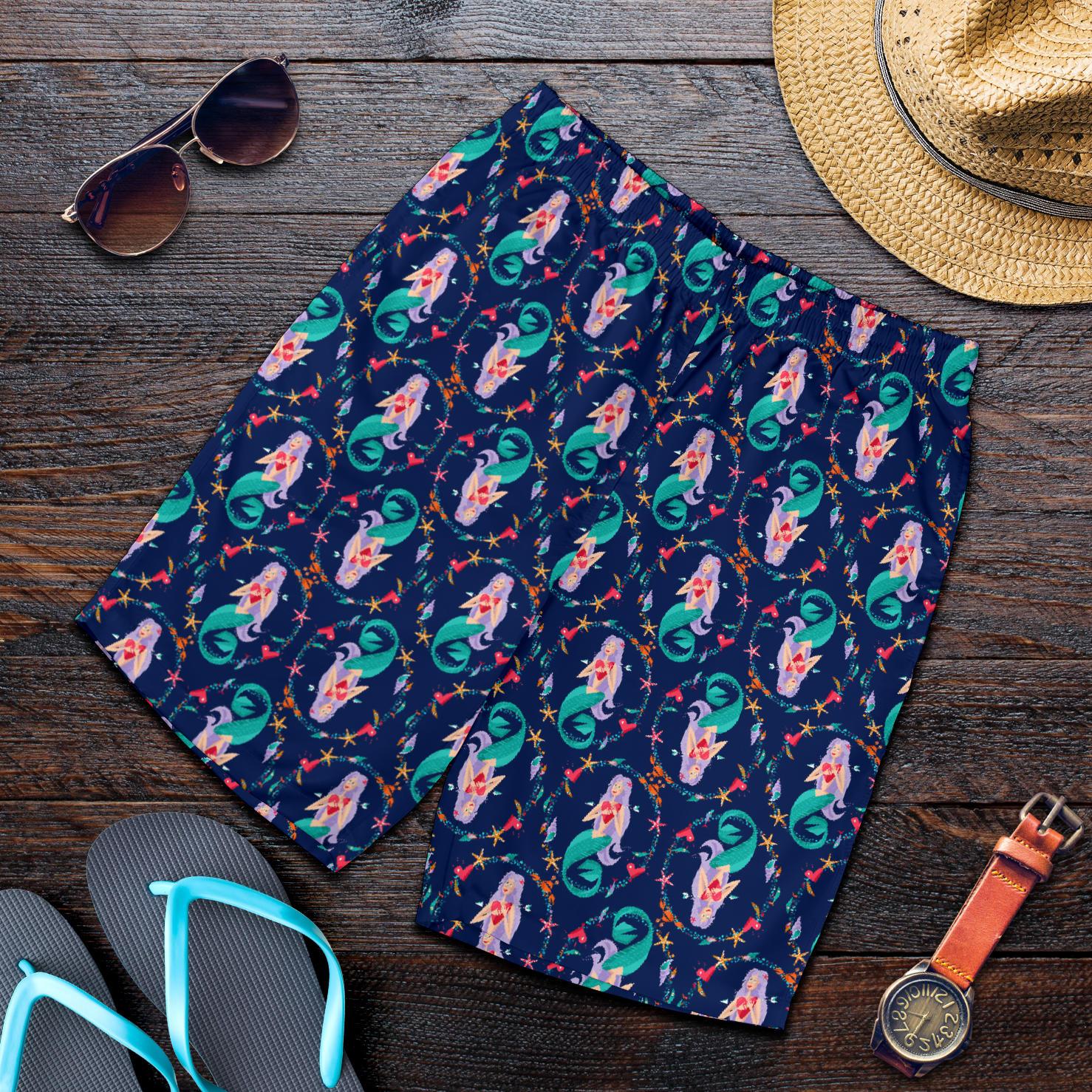 Mermaid Girl Cute Design Print Mens Shorts-JTAMIGO.COM