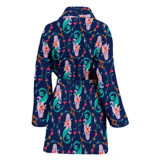 Mermaid Girl Cute Design Print Women Bath Robe-JTAMIGO.COM