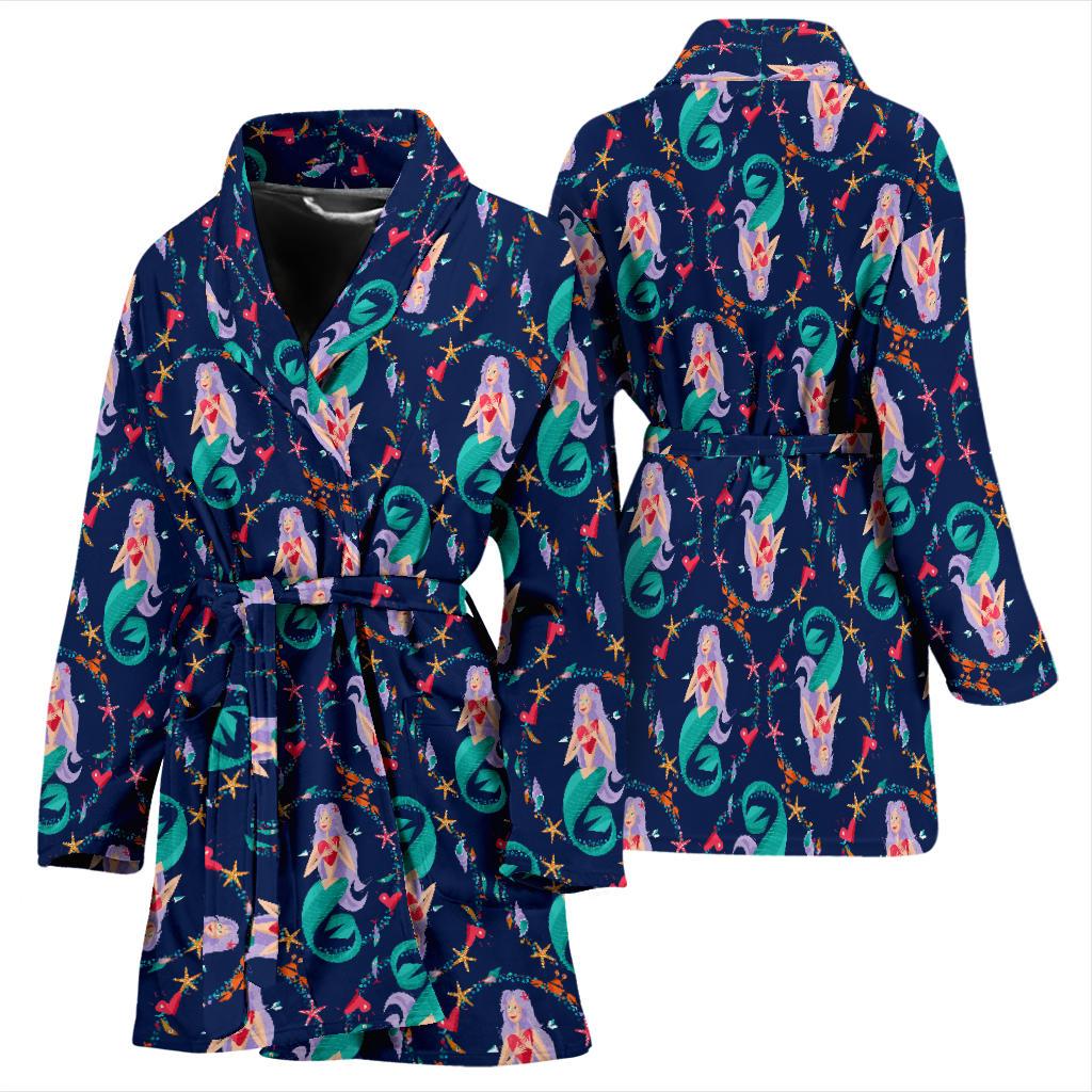 Mermaid Girl Cute Design Print Women Bath Robe-JTAMIGO.COM