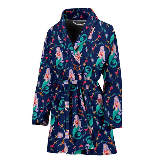 Mermaid Girl Cute Design Print Women Bath Robe-JTAMIGO.COM