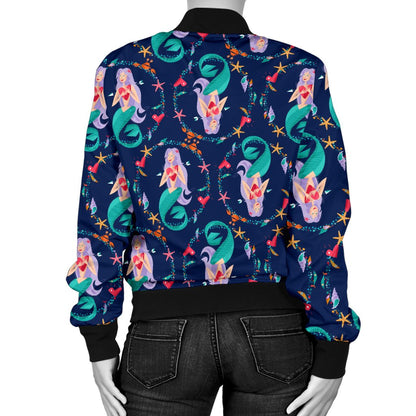 Mermaid Girl Cute Design Print Women Casual Bomber Jacket