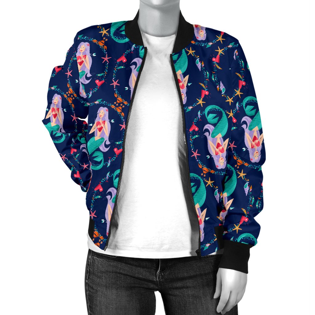 Mermaid Girl Cute Design Print Women Casual Bomber Jacket