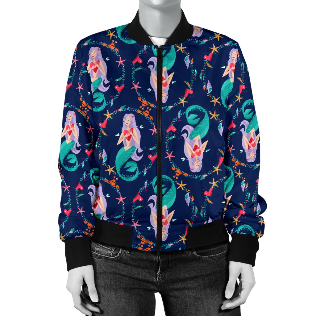 Mermaid Girl Cute Design Print Women Casual Bomber Jacket