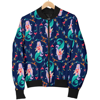 Mermaid Girl Cute Design Print Women Casual Bomber Jacket