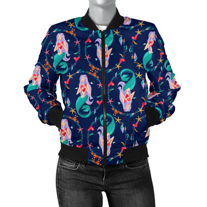 Mermaid Girl Cute Design Print Women Casual Bomber Jacket