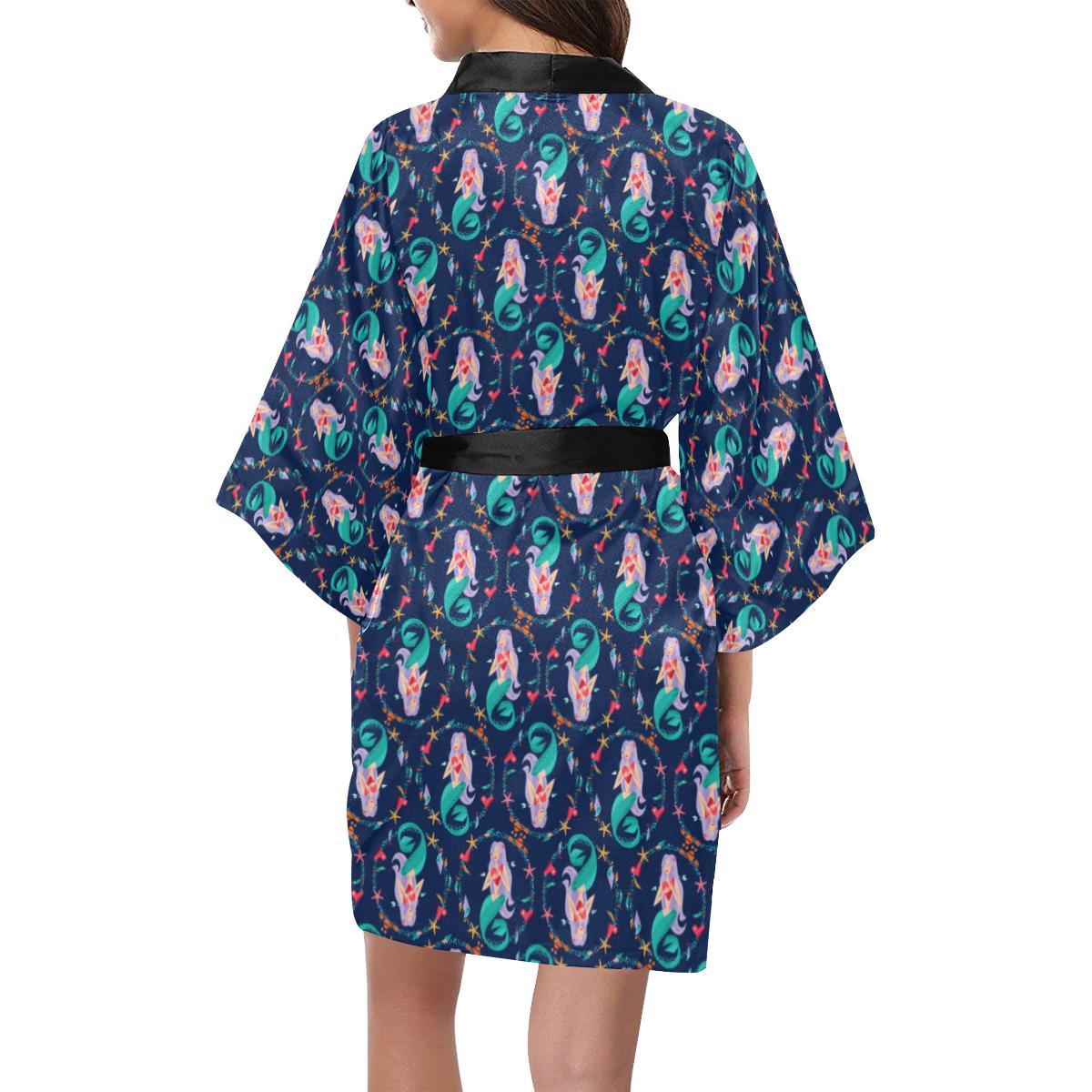 Mermaid Girl Cute Design Print Women Short Kimono Robe