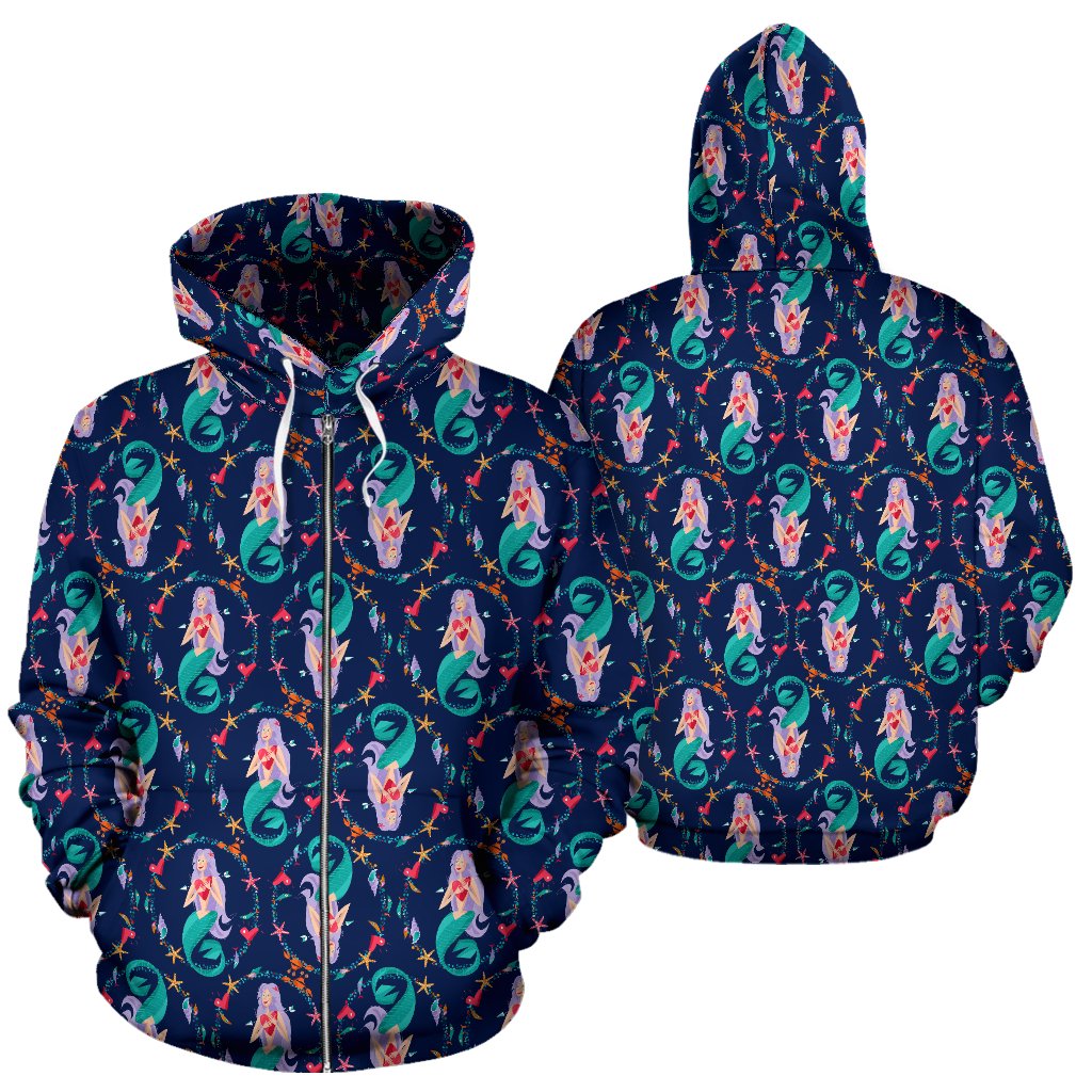 Mermaid Girl Cute Design Print Zip Up Hoodie