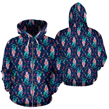 Mermaid Girl Cute Design Print Zip Up Hoodie