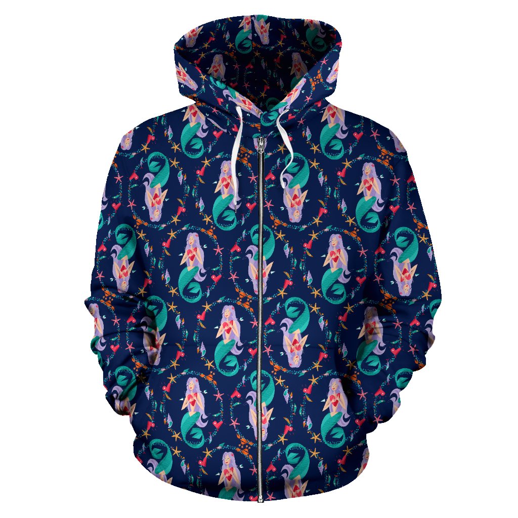 Mermaid Girl Cute Design Print Zip Up Hoodie
