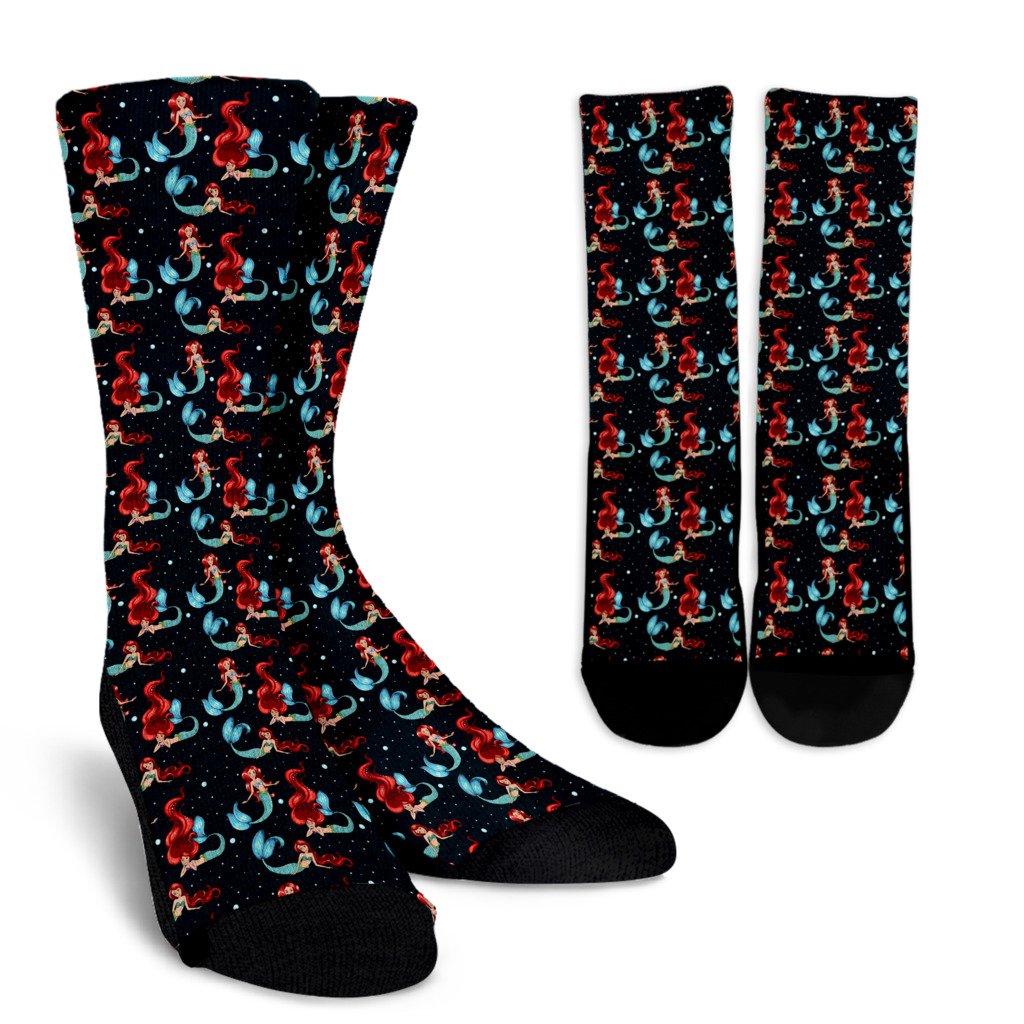 Mermaid Girl Themed Design Print Crew Socks