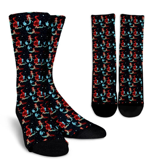Mermaid Girl Themed Design Print Crew Socks