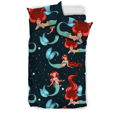 Mermaid Girl Themed Design Print Duvet Cover Bedding Set