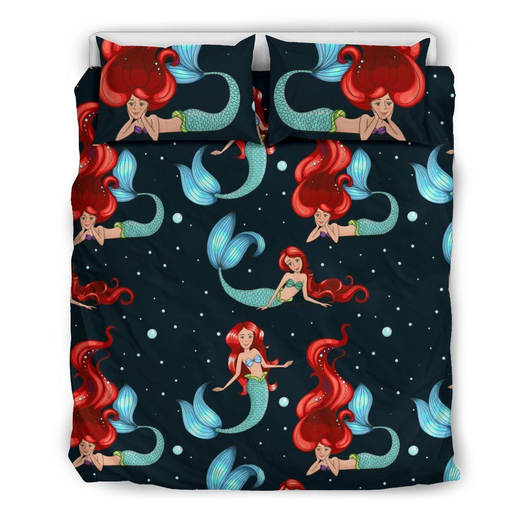 Mermaid Girl Themed Design Print Duvet Cover Bedding Set
