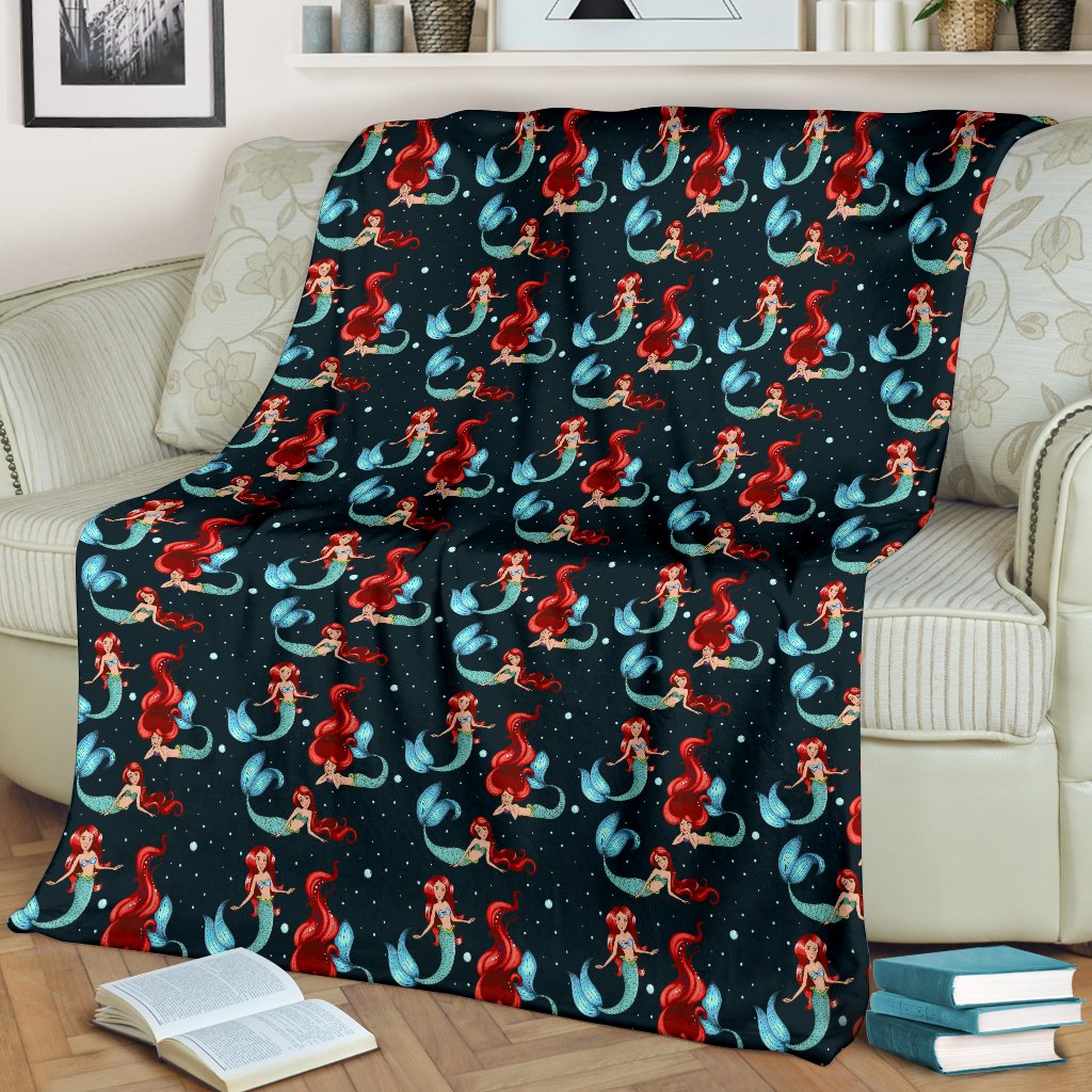 Mermaid Girl Themed Design Print Fleece Blanket