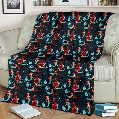 Mermaid Girl Themed Design Print Fleece Blanket