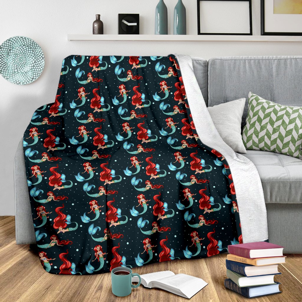 Mermaid Girl Themed Design Print Fleece Blanket