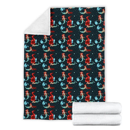 Mermaid Girl Themed Design Print Fleece Blanket