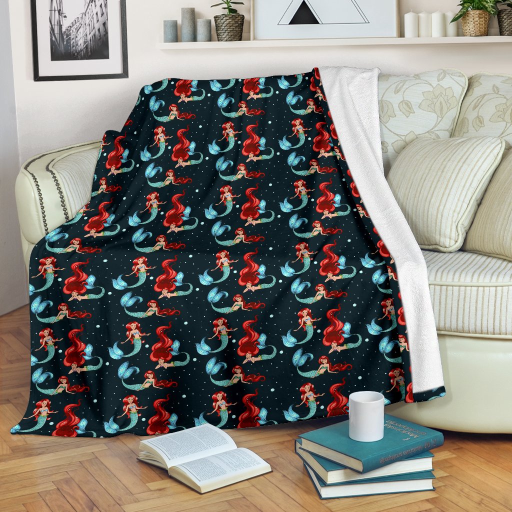 Mermaid Girl Themed Design Print Fleece Blanket