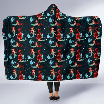 Mermaid Girl Themed Design Print Hooded Blanket-JTAMIGO.COM