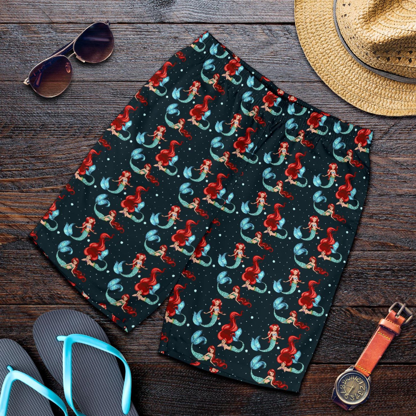 Mermaid Girl Themed Design Print Mens Shorts-JTAMIGO.COM
