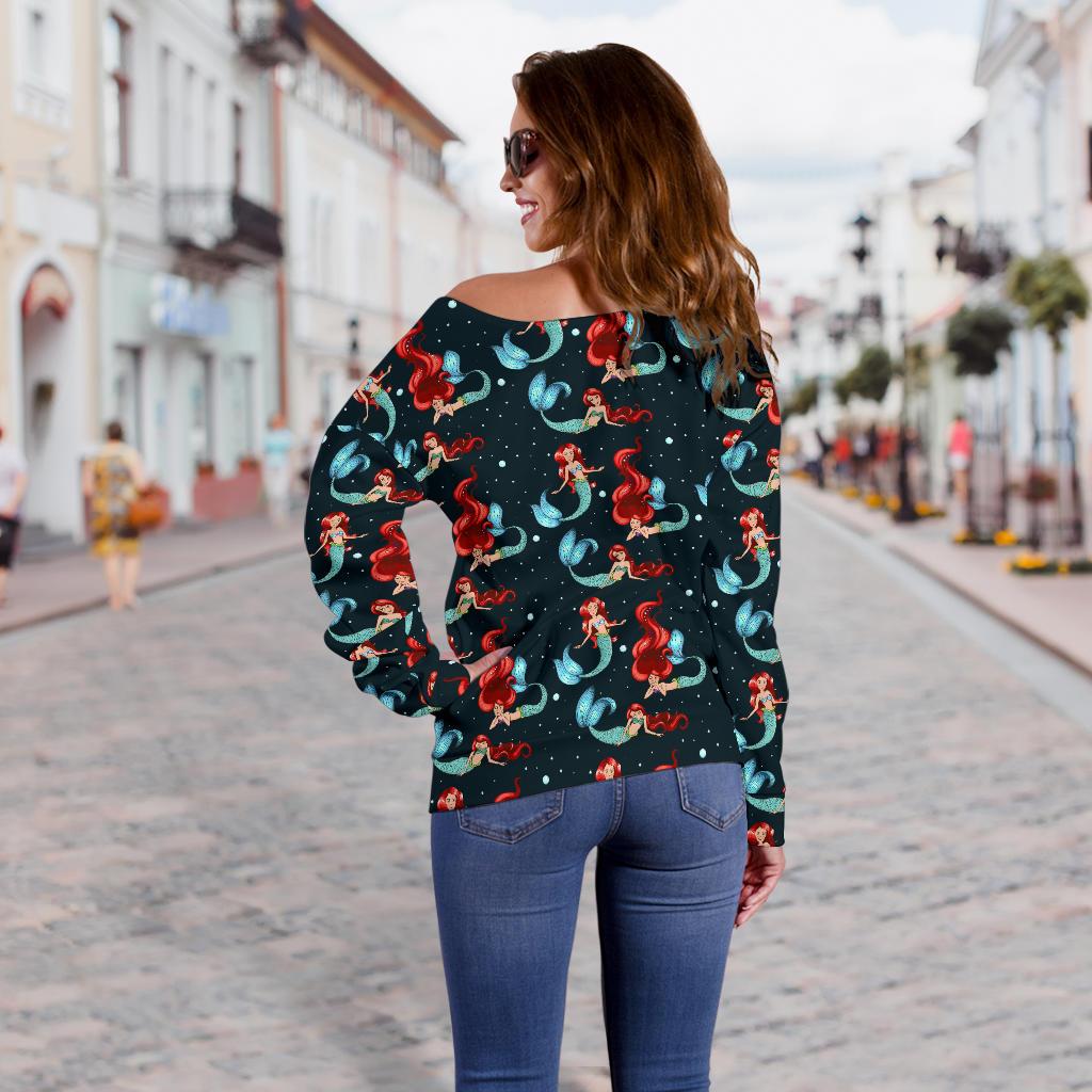 Mermaid Girl Themed Design Print Off Shoulder Sweatshirt