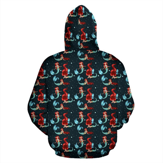Mermaid Girl Themed Design Print Pullover Hoodie