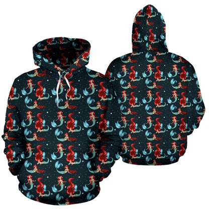 Mermaid Girl Themed Design Print Pullover Hoodie