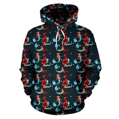 Mermaid Girl Themed Design Print Pullover Hoodie
