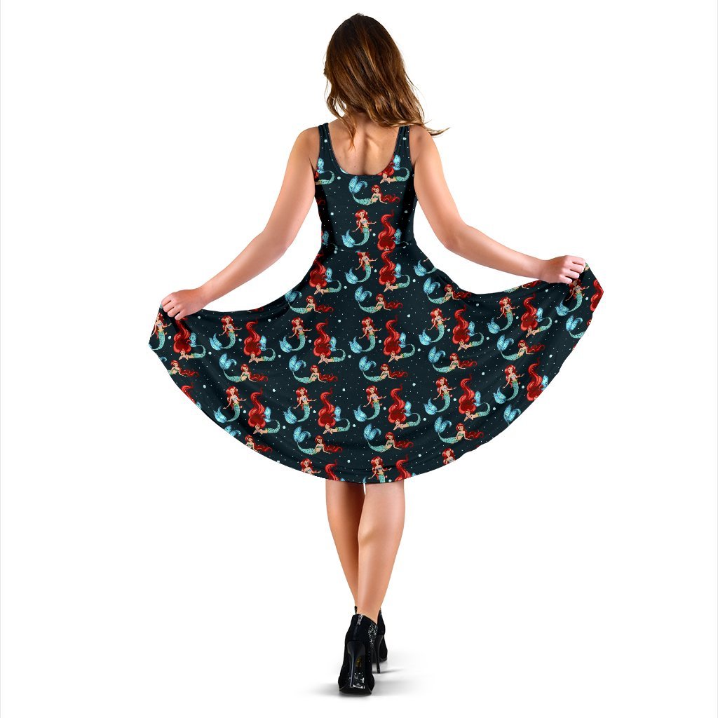 Mermaid Girl Themed Design Print Sleeveless Dress